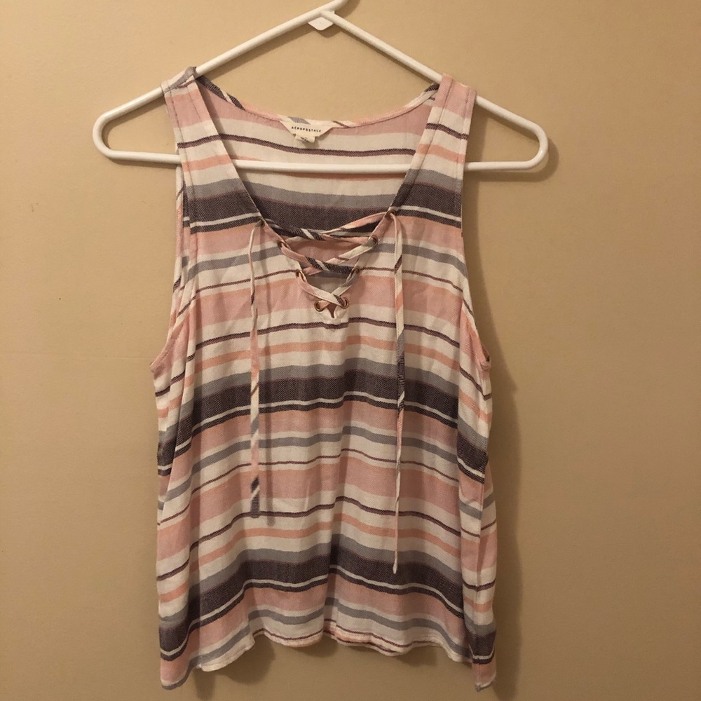 NWOT Aeropostale tank size M never worn stripe light pink women’s tie front